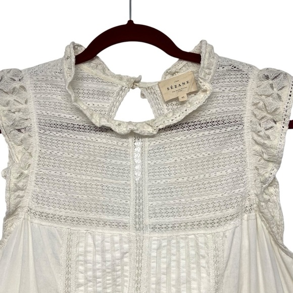 Sezane Sophie White Cotton Lace Ruffle Bohemian Mini Dress Women’s US 10 EU 42 - Picture 7 of 13